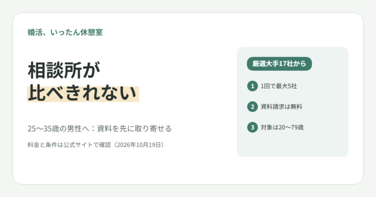 結婚相談所を比べきれない25〜35歳の男性へ｜資料を先に取り寄せて3社に絞る順番